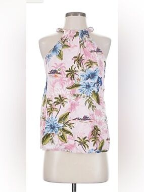 Zara Hawaiian Print Halter Top size medium tie neck
